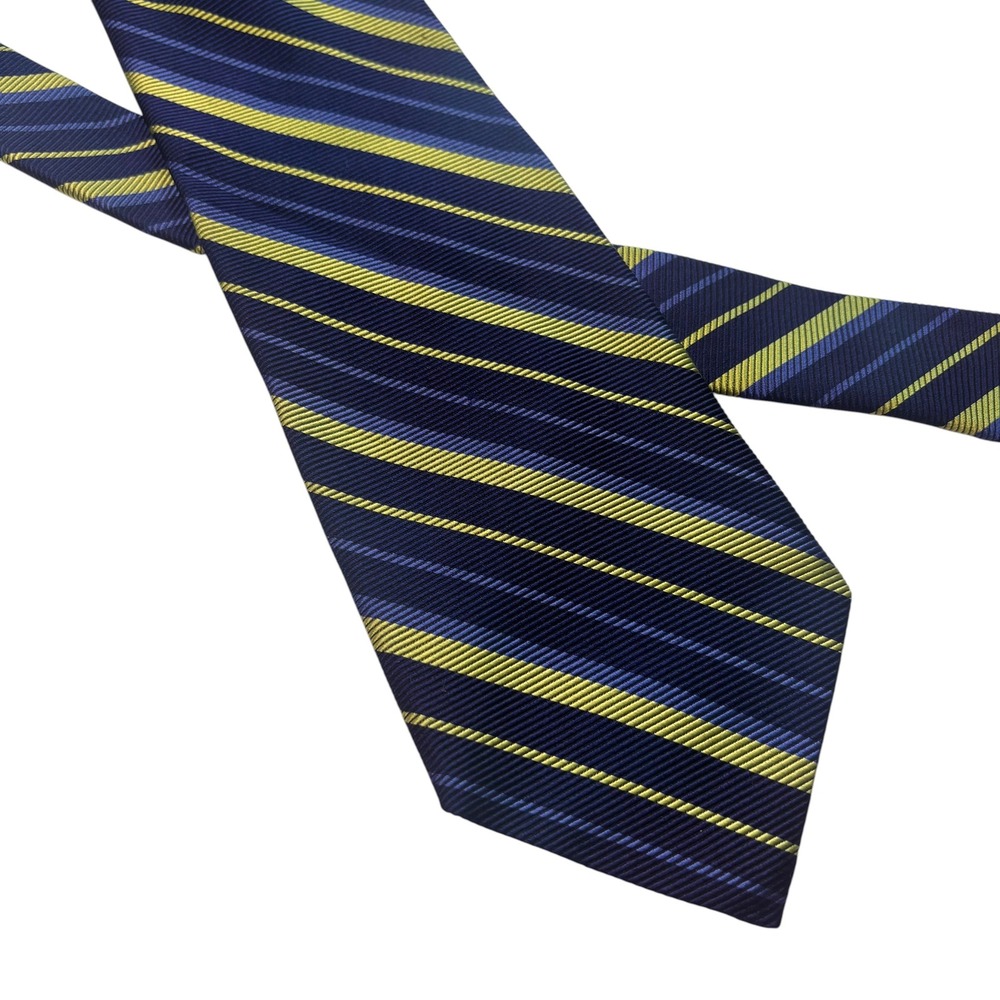 Brooks Brothers Makers Silk Tie Navy Blue Lime Green Striped Made in USA 58"